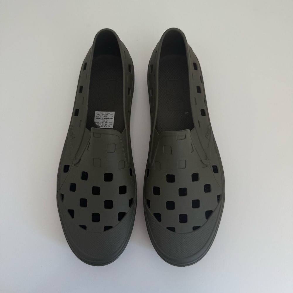 Vans mens 12 olive green perforated slip on rubber shoes water friendly casual